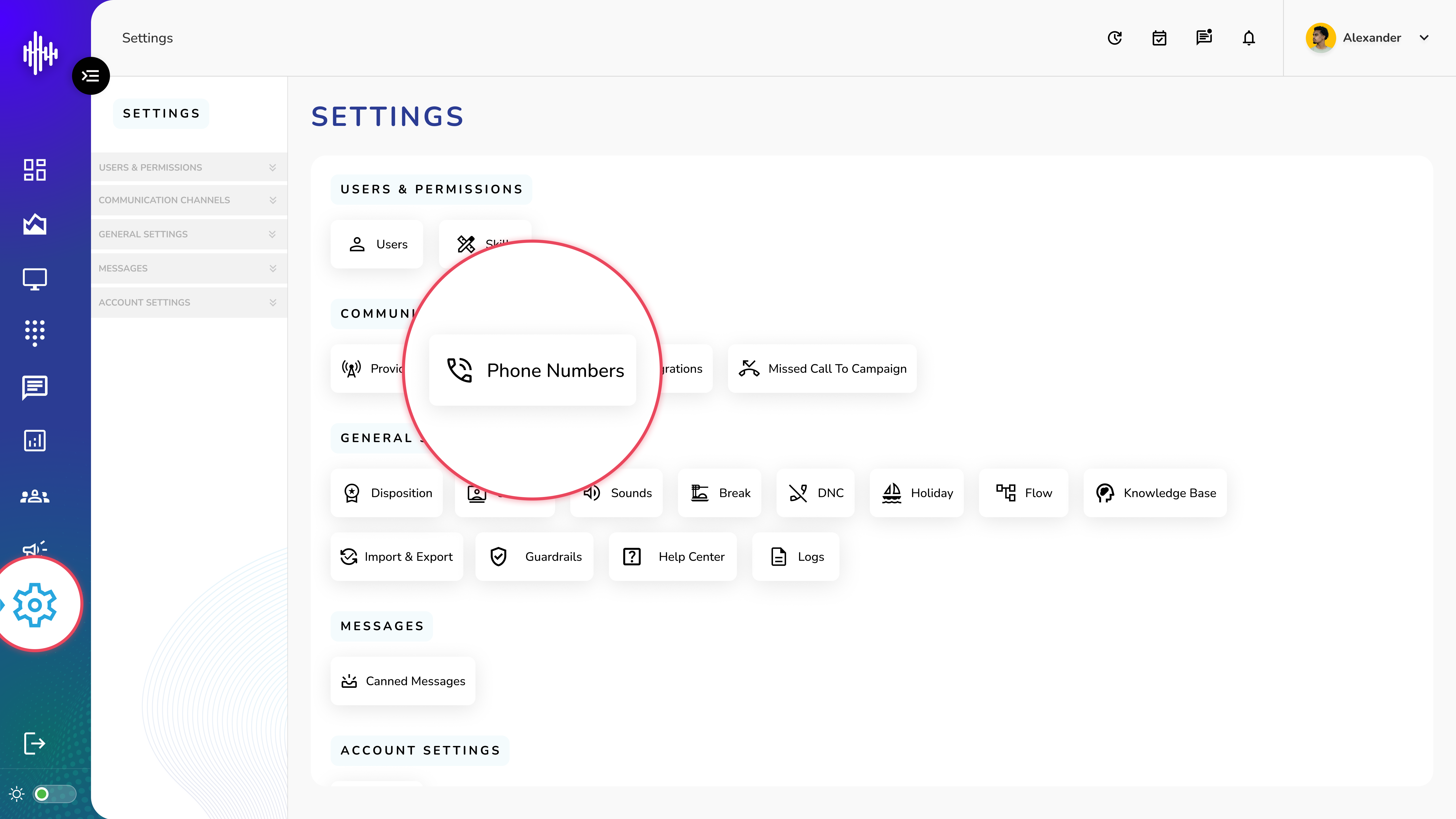 Settings-Phone Numbers